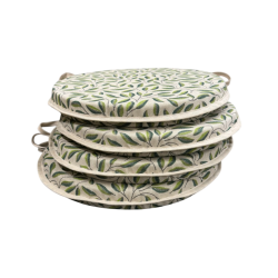 Green Leaves Round Bistro Seat Pads | Round Leaf Design Seat Pads |