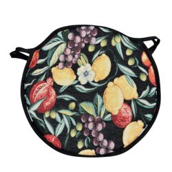 Round Bistro Black Fruits Tapestry Seat Pads | Round Fruit Chair Pads