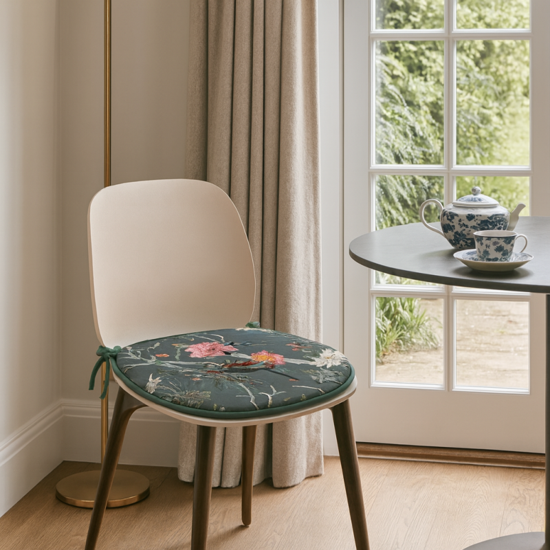 D Shaped Velvet Chinoiserie Seat Pads | D Shaped Luxury Velvet Seat Pads