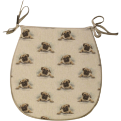 Small Pug Reversible 'D' Shape Seat Pads | Set of 2,4,6,8 Chair Pads