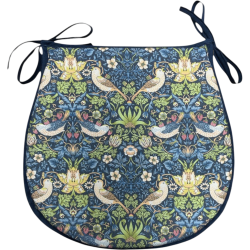 Coussin de siège en forme de D Strawberry Thief Navy | Coussin de siège en forme de D à motif floral bleu
