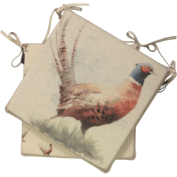 Pheasant Reversible Square Seat Pads | Set of 2,4,6 or 8 Chair Pads