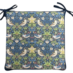 Coussin de siège carré Strawberry Thief Navy | Coussins de siège carrés rouges avec attaches