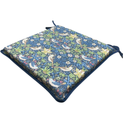 Square Seat Pad Strawberry Thief Navy | Red Square Seat Pads With Ties