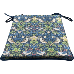 Square Seat Pad Strawberry Thief Navy | Red Square Seat Pads With Ties