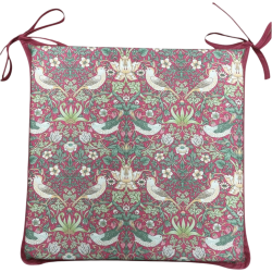 Quadratisches Sitzkissen Strawberry Thief Crimson | Florale rote quadratische Sitzkissen