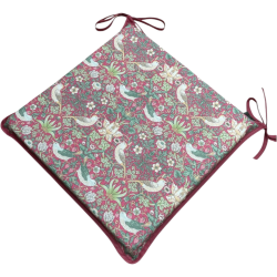 Quadratisches Sitzkissen Strawberry Thief Crimson | Florale rote quadratische Sitzkissen