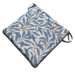 Coussin d'assise carré à motif de branches de saule et tapisserie azur | Coussins d'assise à motifs bleus