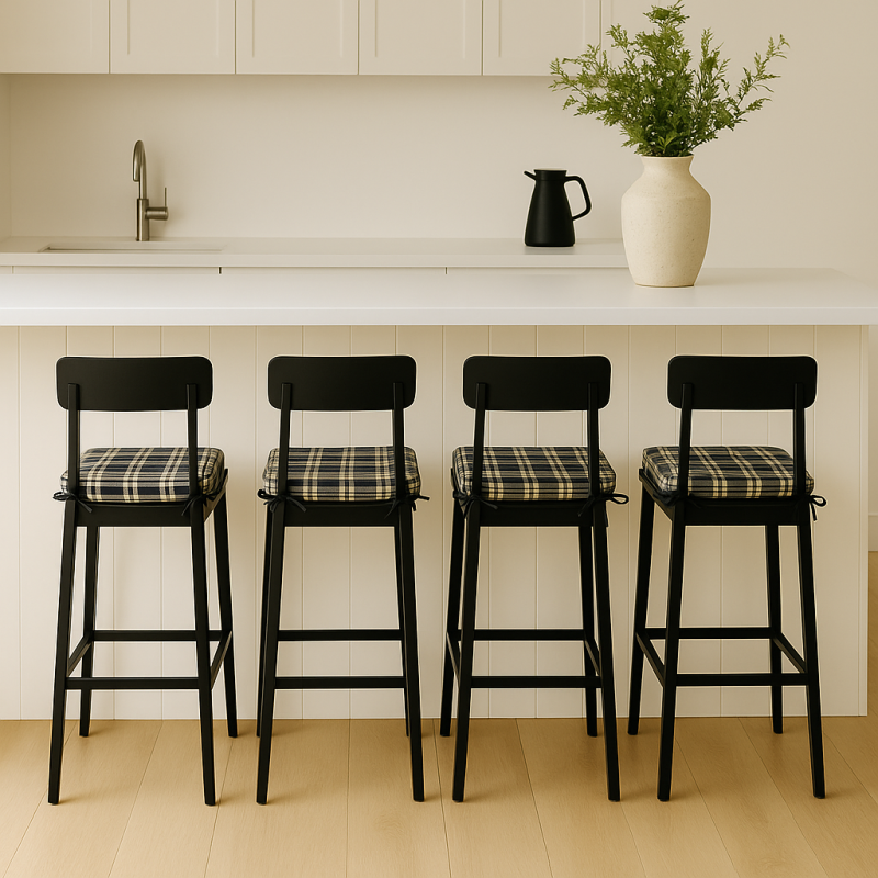 Highland Check Denim Square Seat Pads | Geometric Square Seat Pads