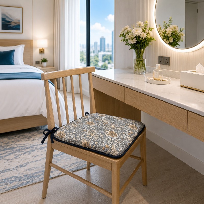 Square Seat Pad Snakeshead Denim |  William Morris Square Seat Pads