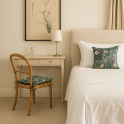 Coussins de siège carrés en velours à motifs chinoiserie | Coussins de siège carrés en velours à motifs