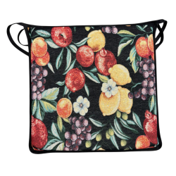 Square Seat Pads Black Fruits Tapestry | Multicoloured Square Chair Pad