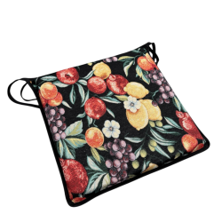 Square Seat Pads Black Fruits Tapestry | Multicoloured Square Chair Pad