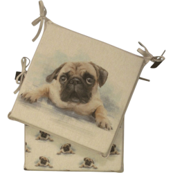 Große Pug Wende-Sitzkissen im Quadrat | Set mit 2, 4, 6 oder 8 Stuhlkissen