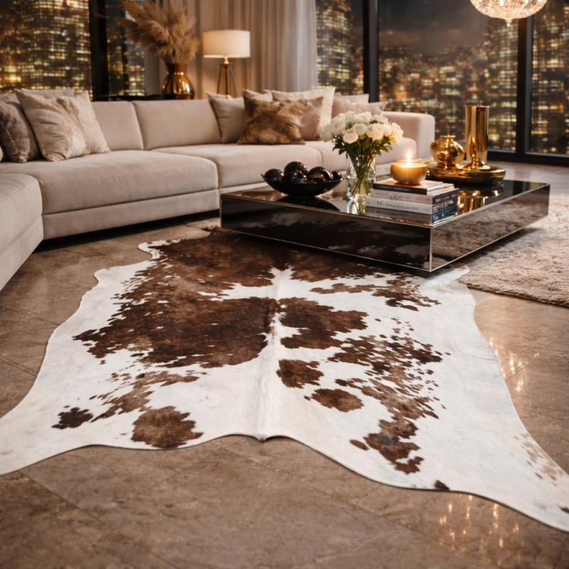 Extra Large Brown & White Cowhide Rug | X/Large Natural Cow Hide
