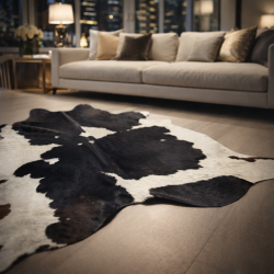 Extra Large Black & off- White Cowhide Rug | X/Large Hair on Hide Rug