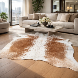 Huge Tan & off- White Cowhide Rug | XX/Large Hair on Hide Rug
