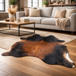 Large Brown & Tan Cowhide Rug | Light Brown Cow Hide | Tan Hair on Hide