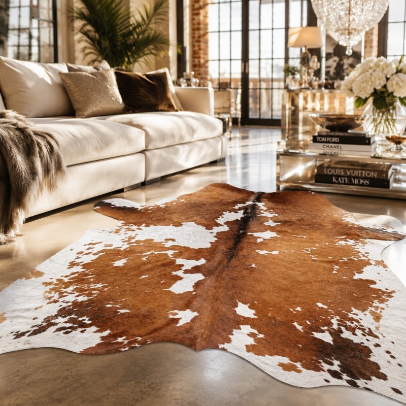 Grand tapis en peau de vache beige et blanche | Peau de vache beige et blanche | Poils beiges sur la peau