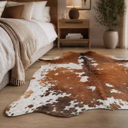 Large Tan & White Cowhide Rug | Tan & White Cowskin | Tan Hair on Hide