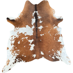 Large Tan & White Cowhide Rug | Tan & White Cowskin | Tan Hair on Hide