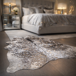 Grau & Silber Holographisches Kuhfell | Grau & Silber Metallic Kuhfell Teppich