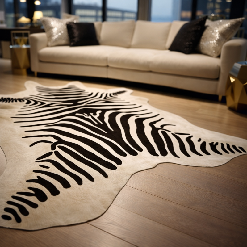 X/Großes bedrucktes Zebrafell | Schwarz-weißes Zebrafell-Teppich |