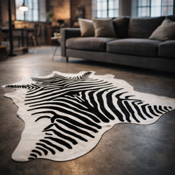 X/Large Printed Zebra Cowhide | Black & White Zebra Cowhide Rug |