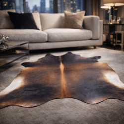 Tapis en peau de vache marron et blanche XX/Large | Tapis en peau de vache marron Double XL |