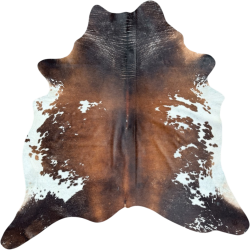 Grande peau de vache naturelle | Tapis en peau de vache marron et blanche | Poils bruns sur la peau