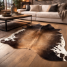 Grande peau de vache naturelle | Tapis en peau de vache marron et blanche | Poils bruns sur la peau