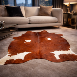 Large Chestnut Brown & White Cowhide | Red Brown & White Cow Hide Rug|