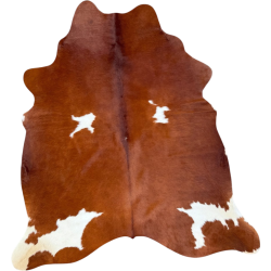 Grande peau de vache marron châtaigne et blanche | Tapis en peau de vache rouge, marron et blanche |