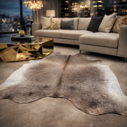 Triple XL Braun/Beige Kuhfell | Riesiger Kuhfell-Teppich | Enormes Kuhfell