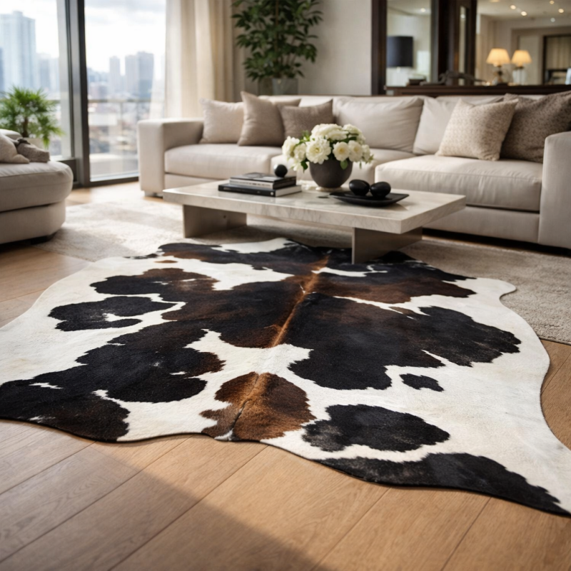 Dark Brown & White Cowhide Rug| Space Saving Brown & White Cowhide Rug