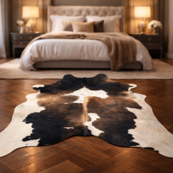 Tapis en peau de vache marron et blanche | Grande peau de vache marron et blanche | Grandes peaux de vache