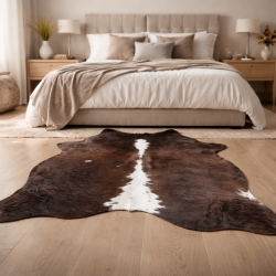 Large Natural Cowhide | Brown & White Cow Hide Rug| Brown Hair on Hide