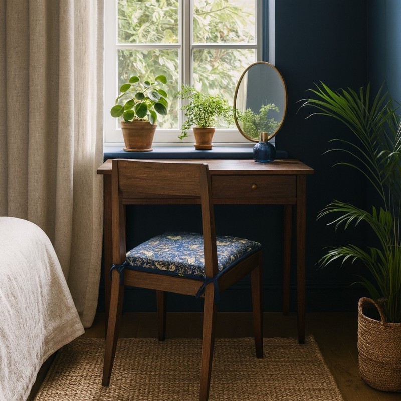Tapered Seat Pad Strawberry Thief Navy | William Morris Print Seat Pads