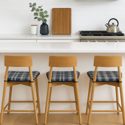 Highland Check Denim Tapered Seat Pads | Checked Tapered Chair Pads