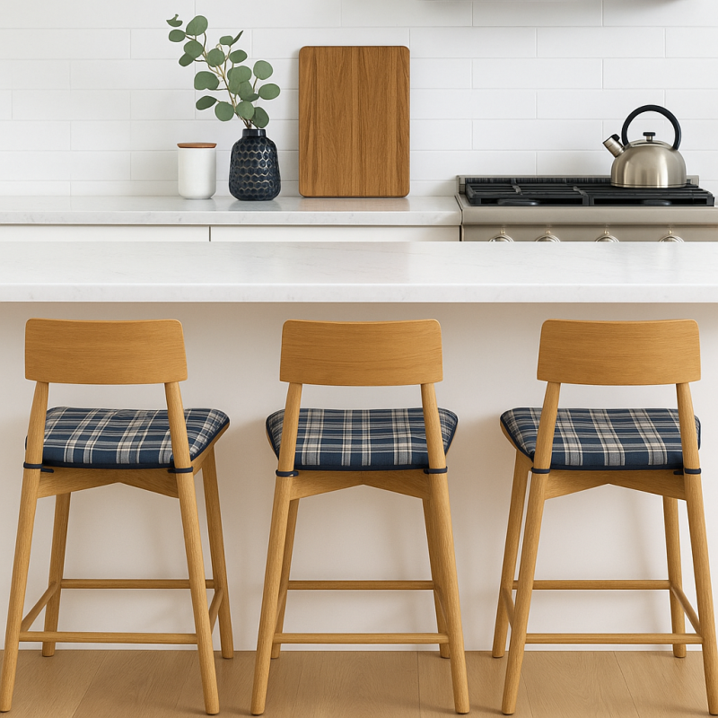 Highland Check Denim Tapered Seat Pads | Checked Tapered Chair Pads