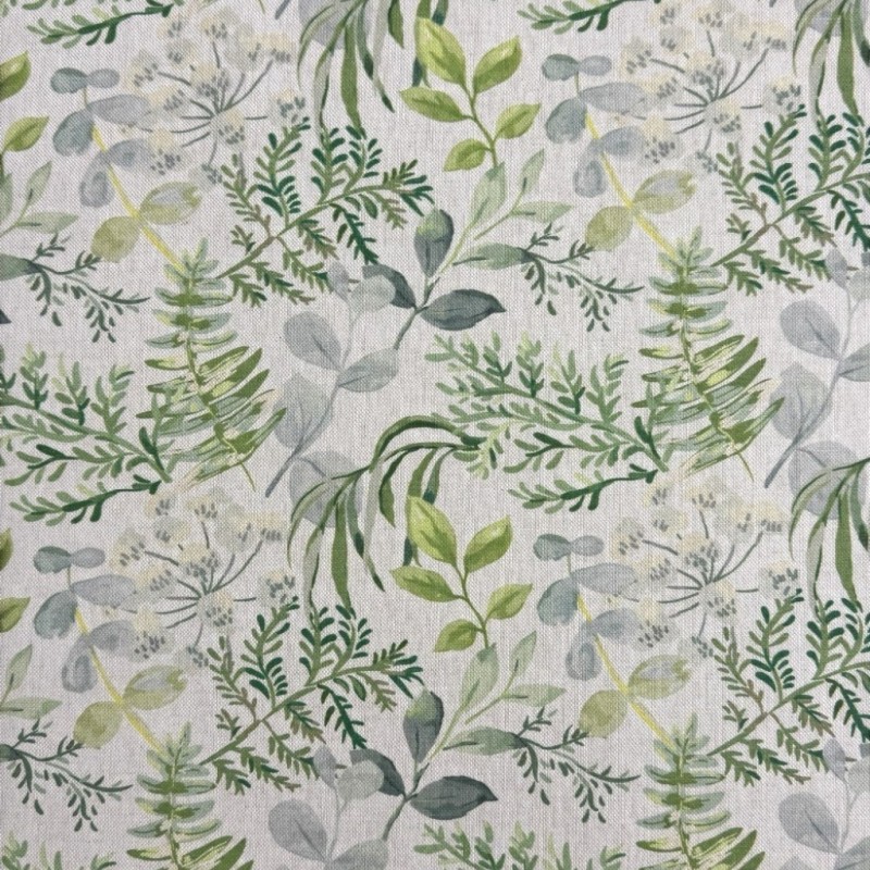 Tissu fleuri vert et gris | Tissu à motifs | Tissu imprimé feuillage