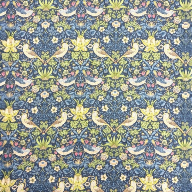 Tissu bleu marine Strawberry Thief | Tissu William Morris | Tissu imprimé bleu
