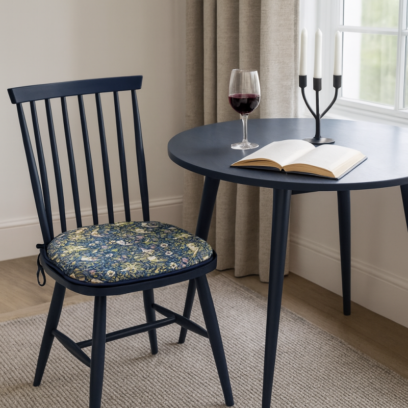Strawberry Thief Navy Spindle Seat Pad | Floral Spindle Chair Pads |