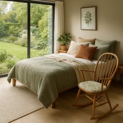 Green & Grey Floral Spindle Seat Pads | Green Leafed Spindle Chair Pads
