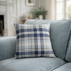 Highland-Karo-Denim-Kissen | Blau karierte Kissen | Tartan-Kissen
