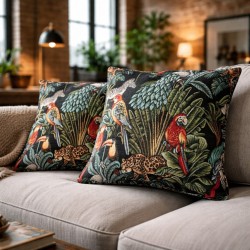 Black Rainforest Tapestry Square Cushions | Patterned Tapestry Cushions