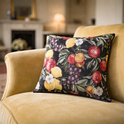 Black Fruits Tapestry Sofa Cushions | Fruit Patterned Tapestry Cushions