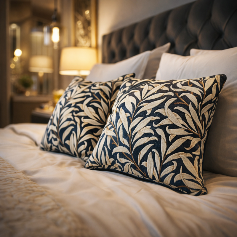Willow Bough Azure Gobelin-Kissen | Blau gemusterte Gobelin-Kissen