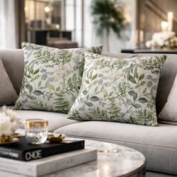 Coussins fleuris verts et gris | Coussins fleuris modernes | Coussins à fleurs