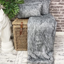 CLEARANCE! Grey Squirrel Faux Fur Bed Runner | Grey Fur Bed Runner